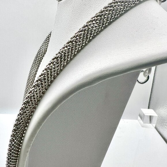 Sterling Silver & Onyx Mesh Necklace – Made in Italy | 18" Statement Chain - Picture 10 of 15